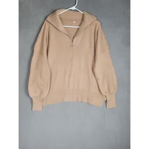 LOGENE Womens 1/4 Zip Sweatshirt Oversized Slit Side Knit Pullover Large